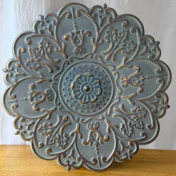 Ornate Slate Blue Decorative Wall Decor with Gold Accent - Picture 1 of 8